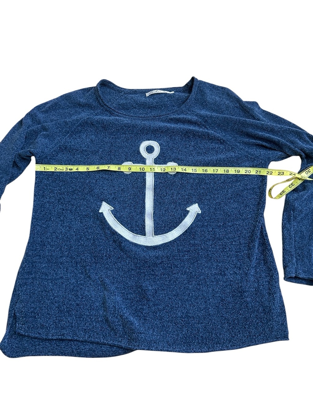 Lulu-B Navy Blue Anchor Design Chenille Sweater size Large - Picture 6 of 7
